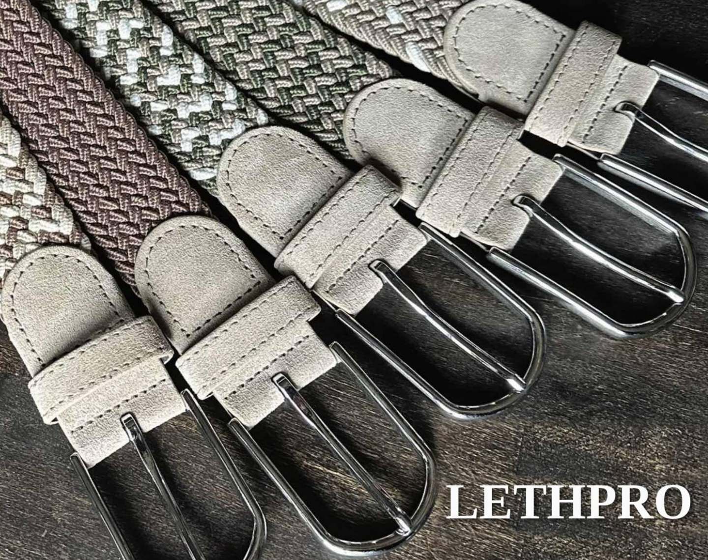 Lethpro stretch woven belts with suede tabs