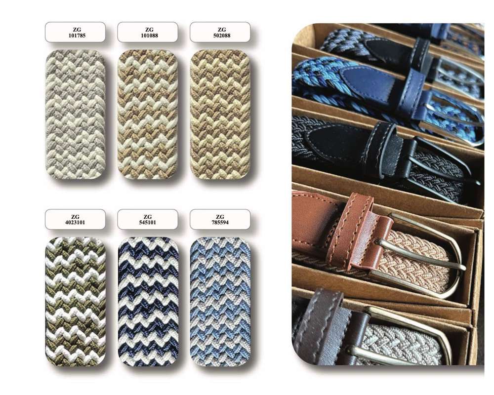 Multi-colour stretch belt weaves