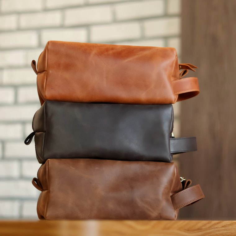 Leather toiletry bags